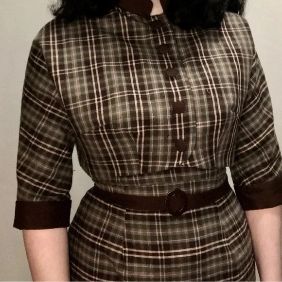 Plaid Dress vintage reproduction wiggle dress - Picture 1 of 8